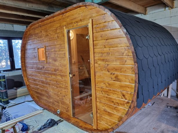 Sauna ogrodowa owalna 460cm długość świerk skandynawski
