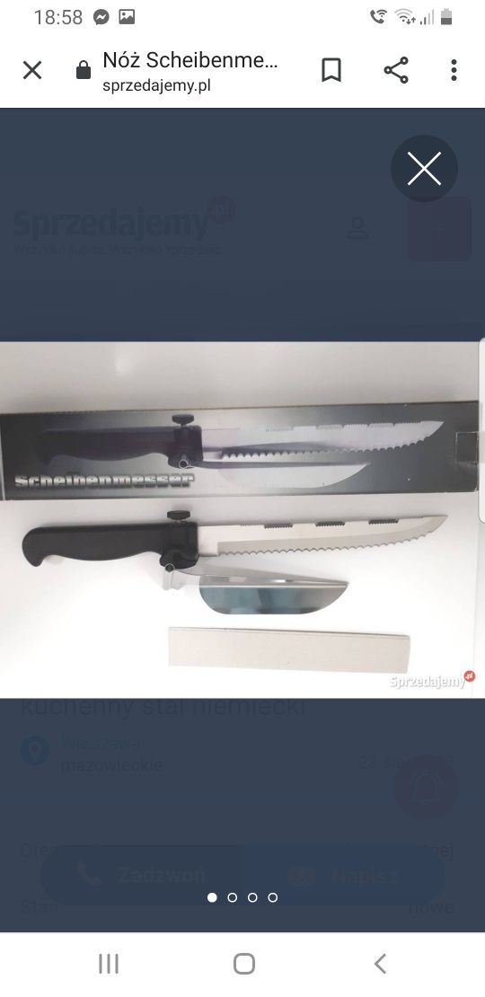Nóż Scheibenmesser dwustronny kuchenny stal niemiecki