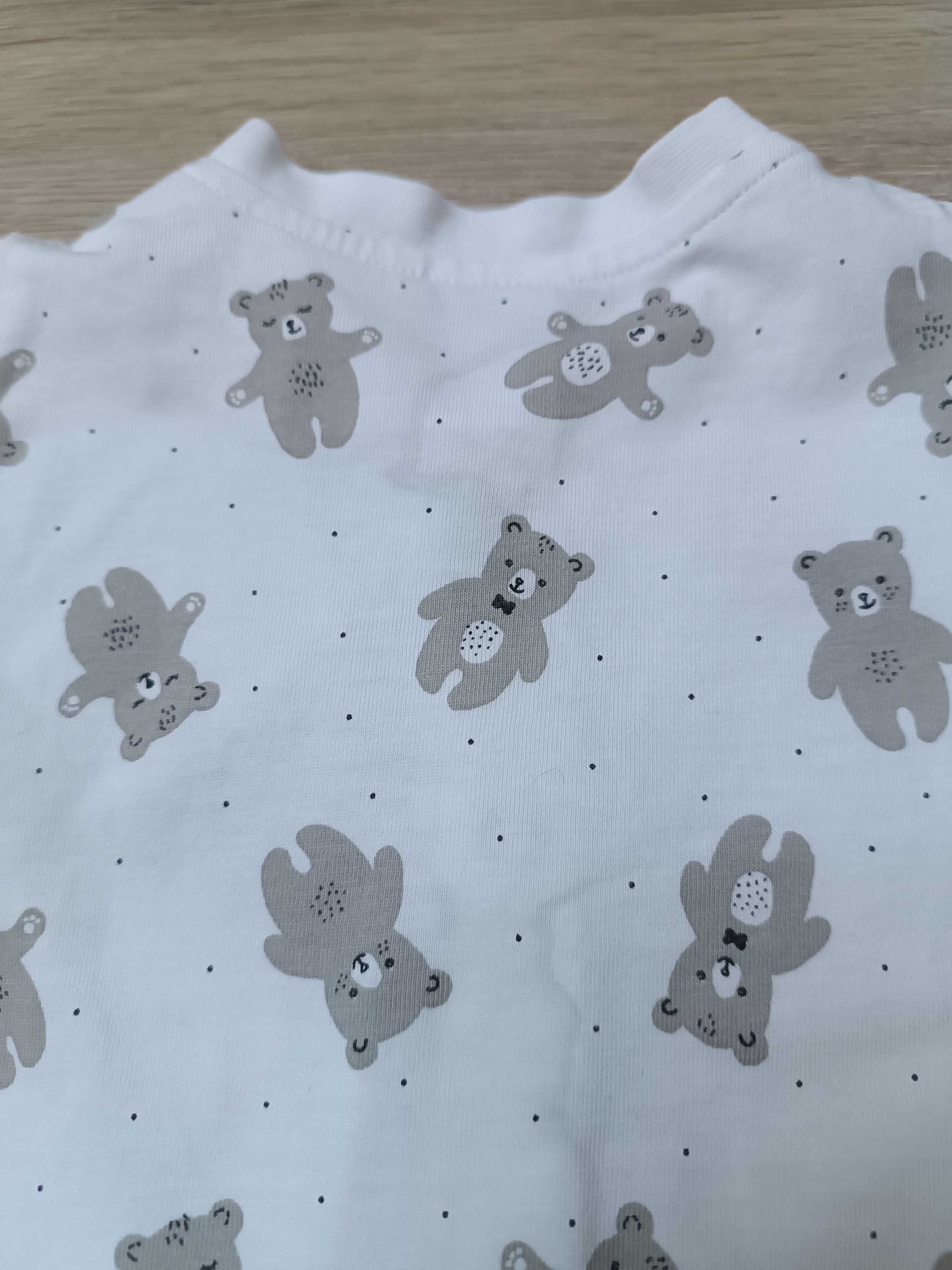Rampers krótki rękaw bawełna zatrzaski biały szare misie 'H&M' 68