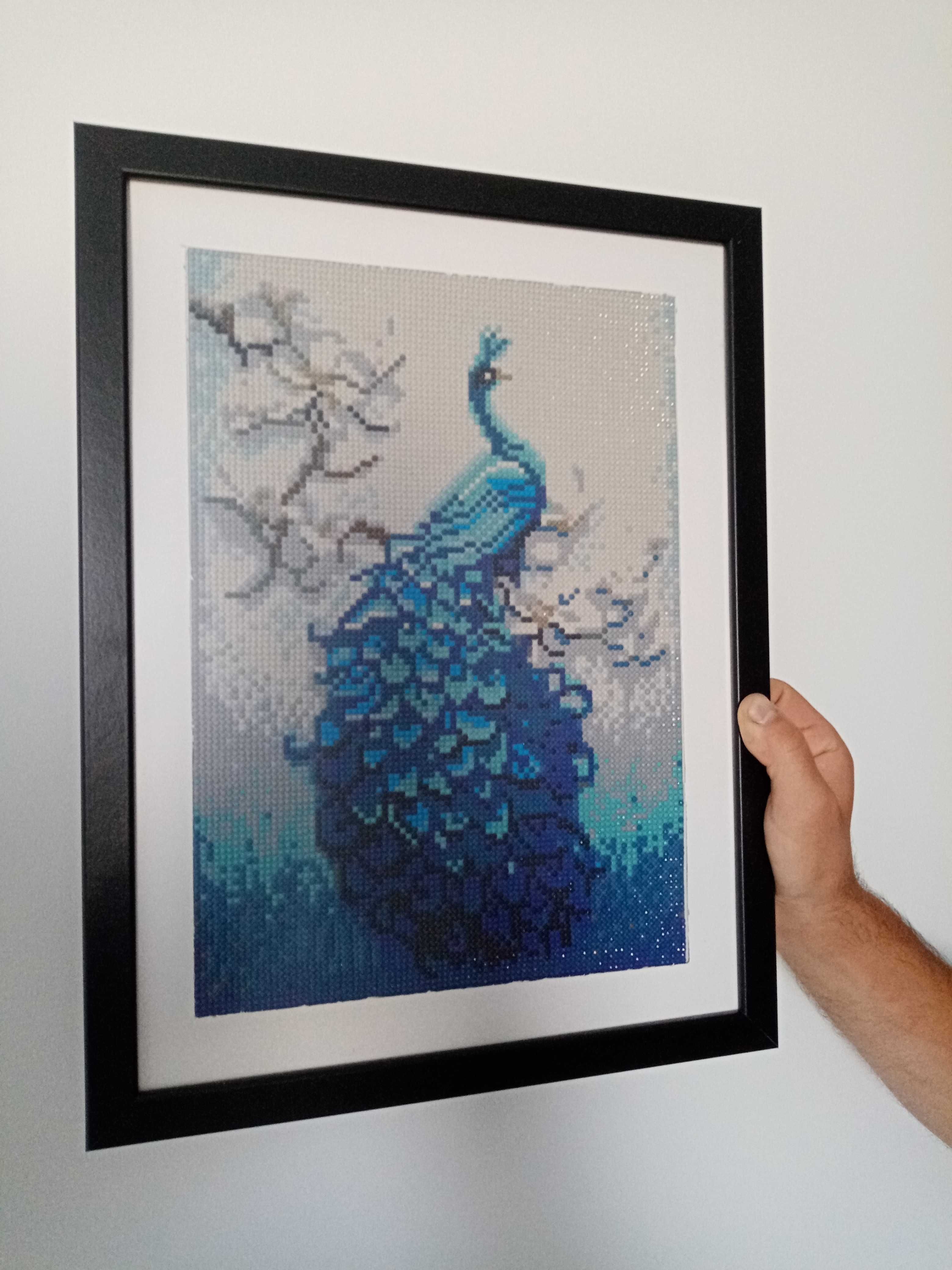 Quadro Pintura Diamante: Pavão Azul