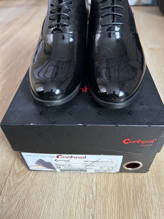 Nowe męskie buty 38 Cohnpol skóra lakierowana podwyższone 7 cm