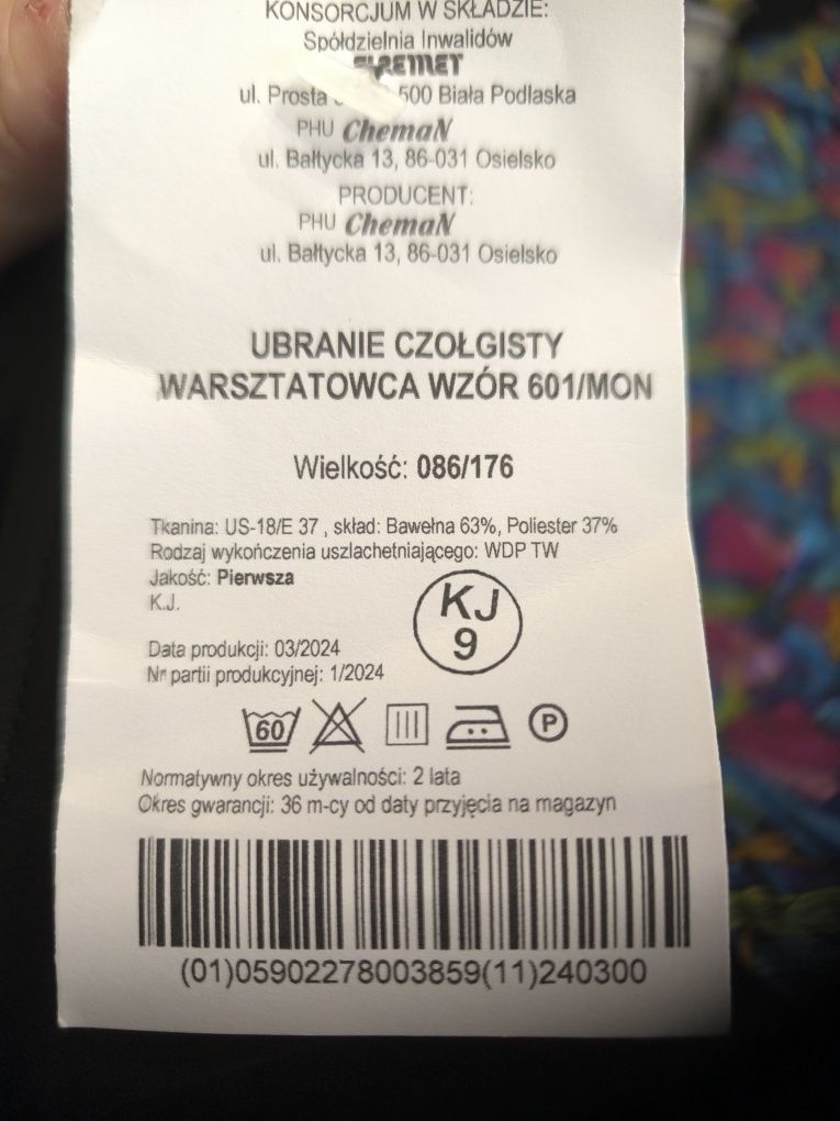 ubranie czołgisty , tzw czarnuch, roz 86/176