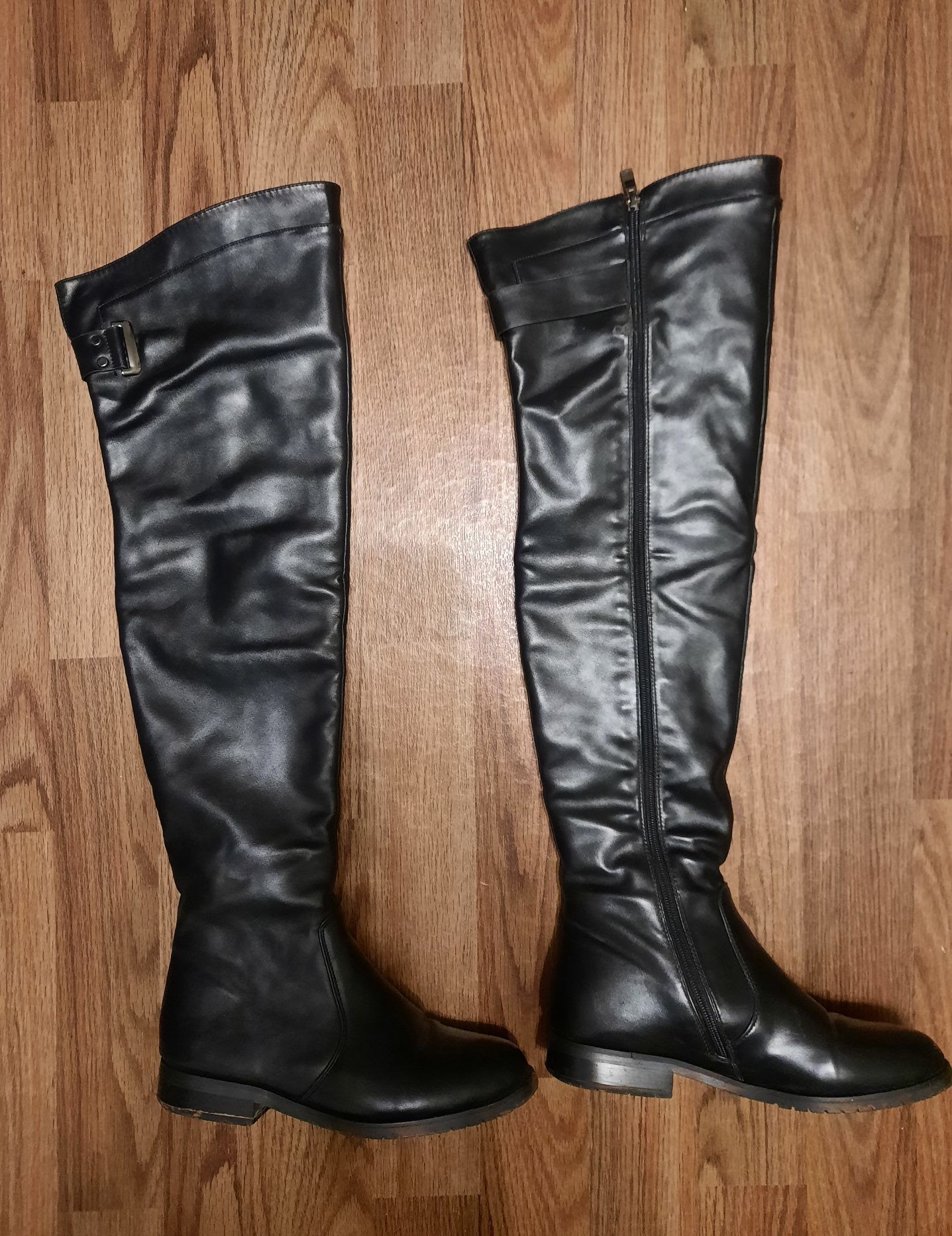 Сапоги женские чоботи жіночі 37 39 размер черные кожа зима демисезон