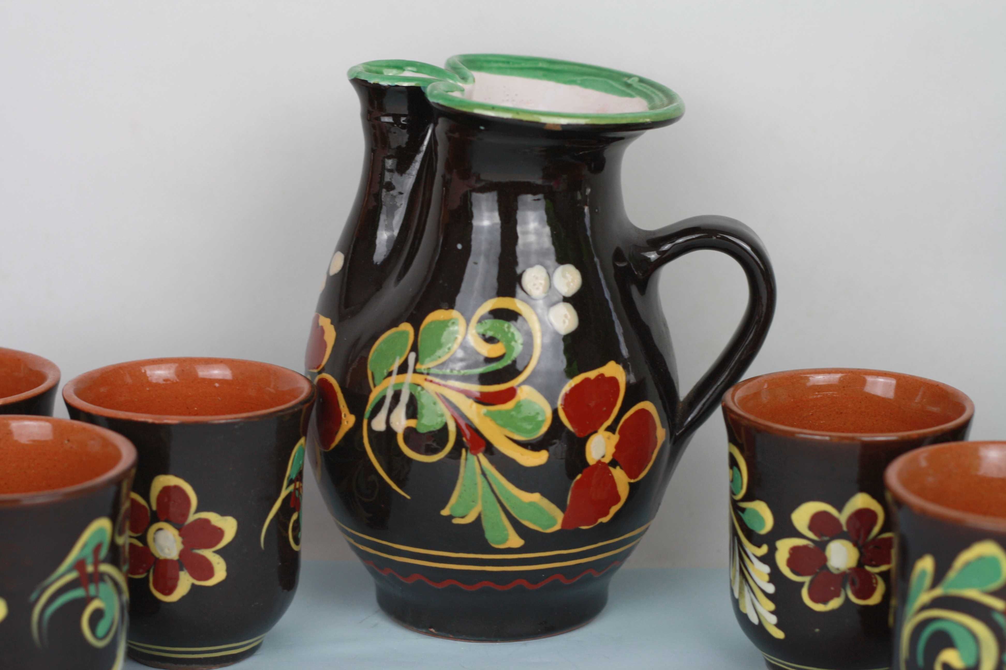 Ceramiczny zestaw do napojów dzbanek i kubki vintage retro