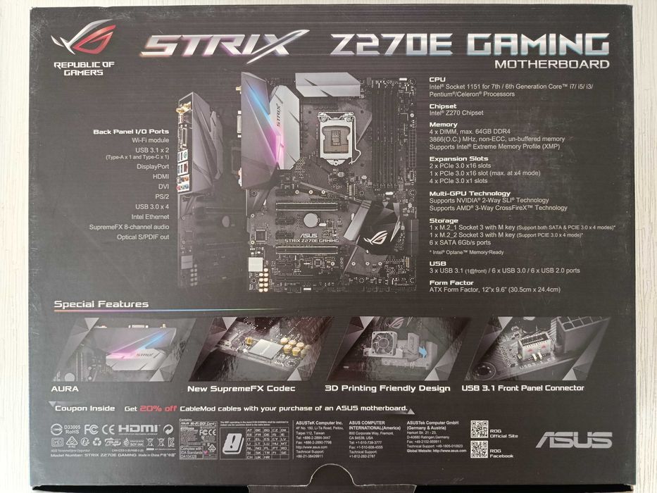 Материнская плата Asus Strix Z270E Gaming (s1151 Intel Z270 PCI-Ex16)