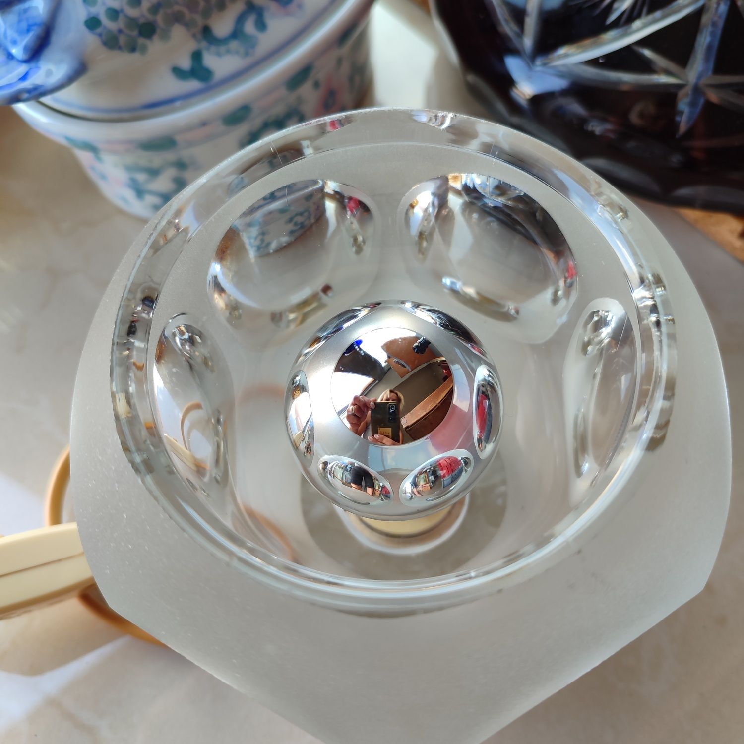 Szklana lampka kula optyczna Peil Putzler space age vintage