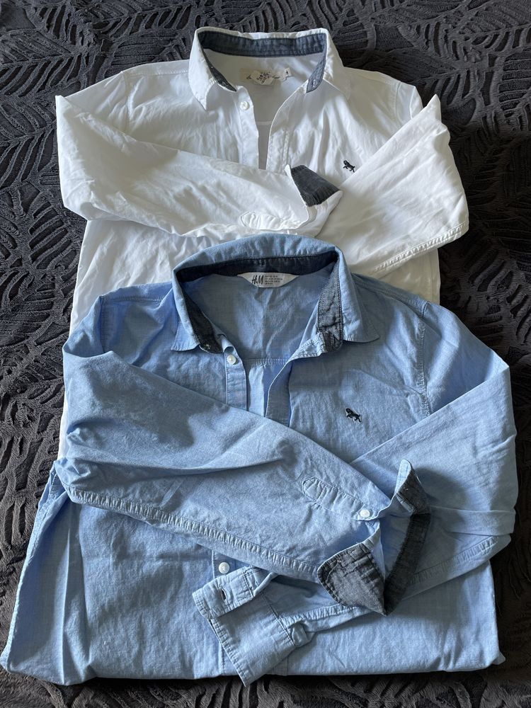 2 koszule H&M biala i niebieska rozm 152