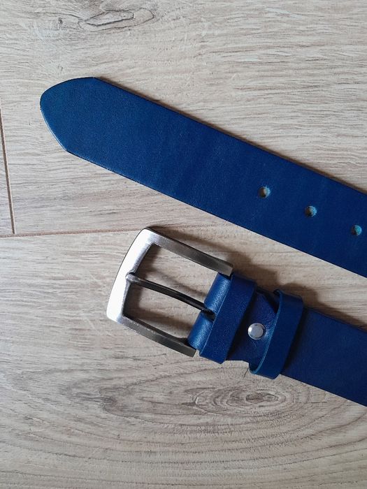 Pasek męski skórzany granatowy, szerokość 4 cm