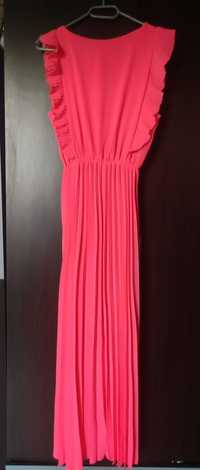 Długa plisowana neonowa sukienka