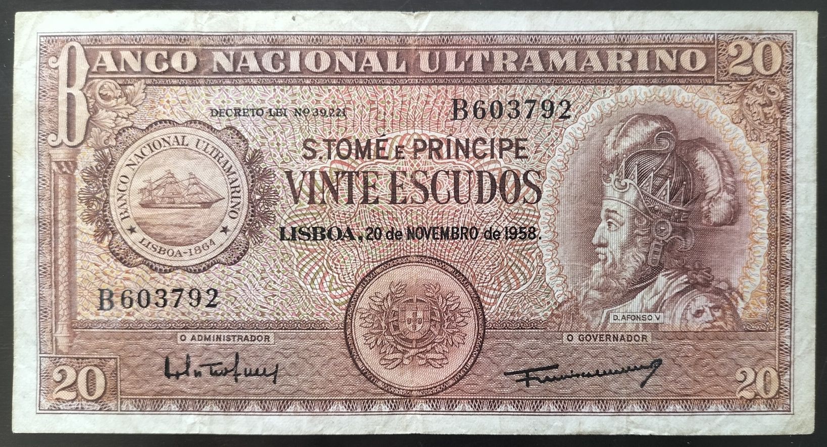 Lote 2 Notas 20$/50$ 1958 São Tomé Príncipe Bom Estado