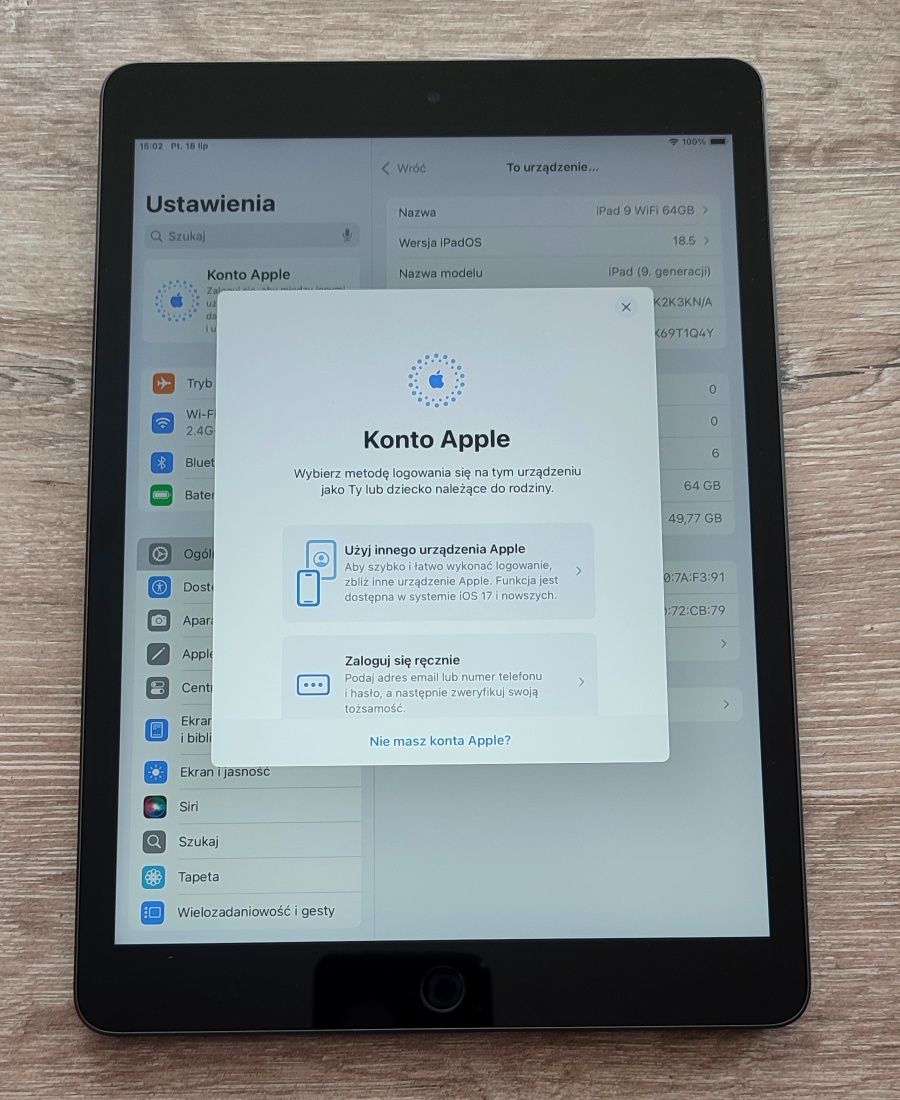 iPad 9 gen. 64GB WiFi, 100% bateria, IOS 18.5