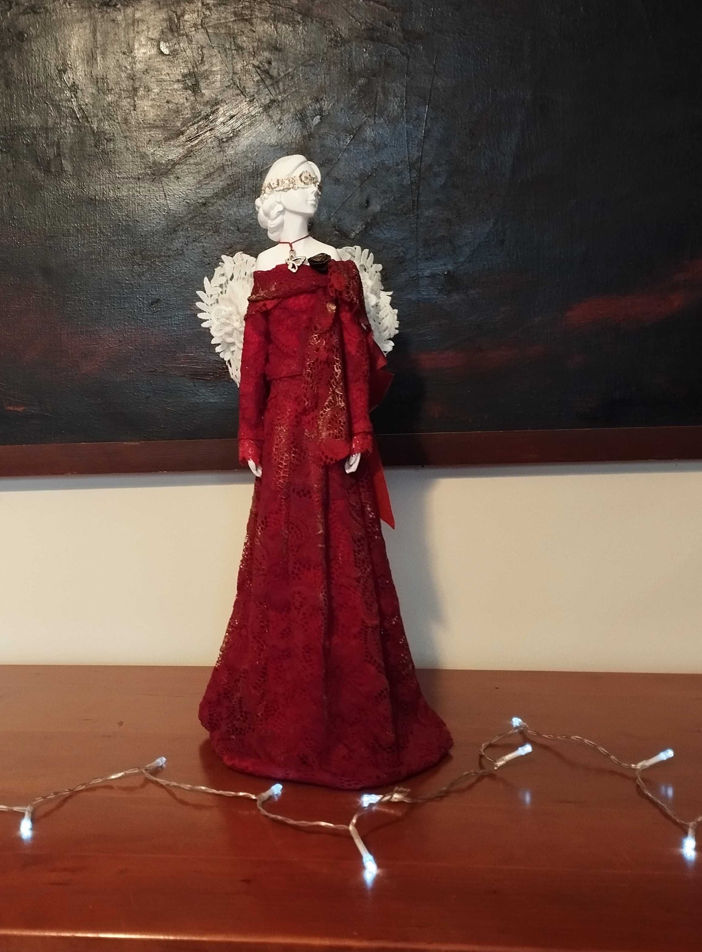 Rezerwacja Anioł burgundowy,figurka rzemiosło handmade powertex 45cm