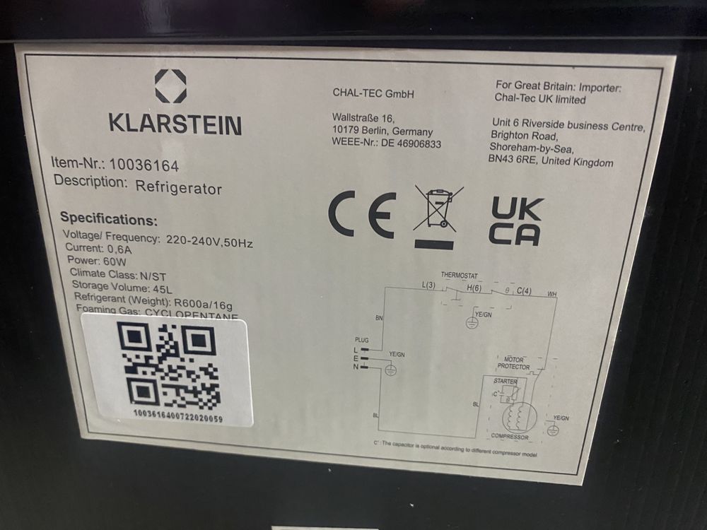 Мини холодильник с морозильной камерой Klarstein 10036164