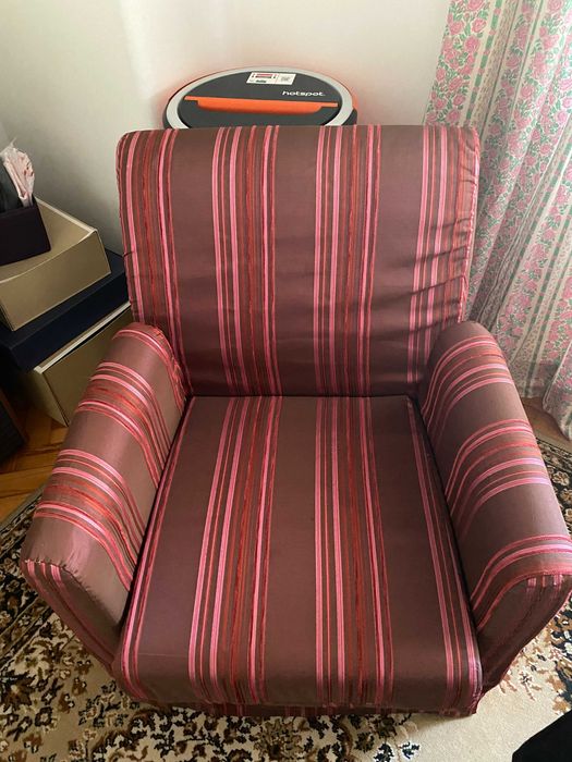 Sofa individual duas capas veludo azul e tecido