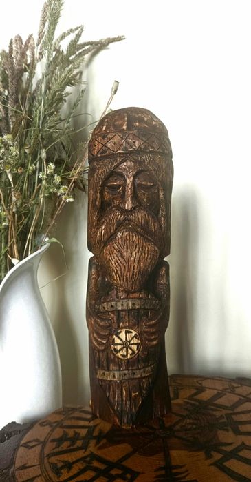 Dębowa rzeźba słowiańska Swarożyc Swaróg Kołowrót figurka drewniana XL
