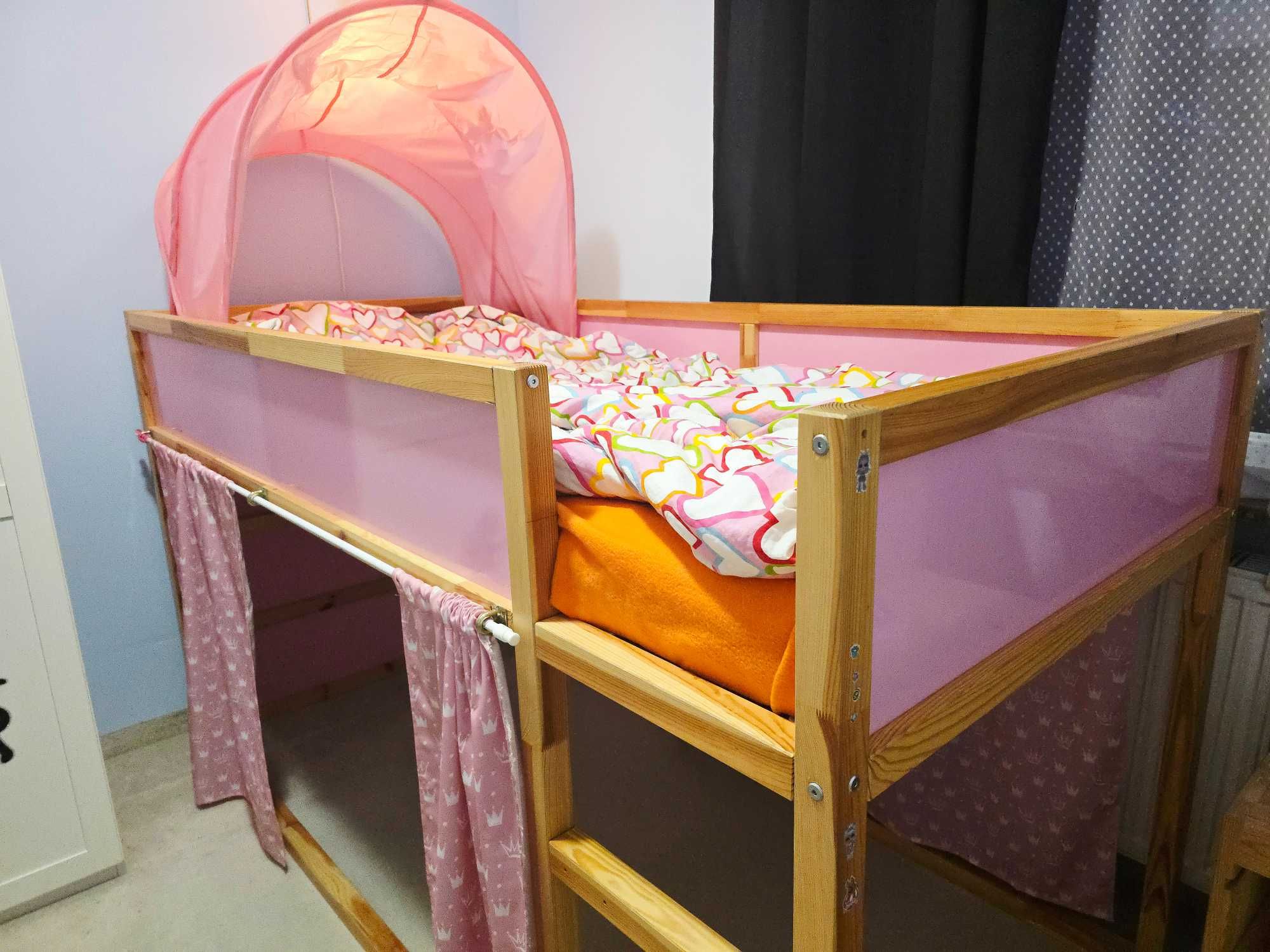Łóżko dziecięce różowe dwustronne ikea kura + materac i baldachim