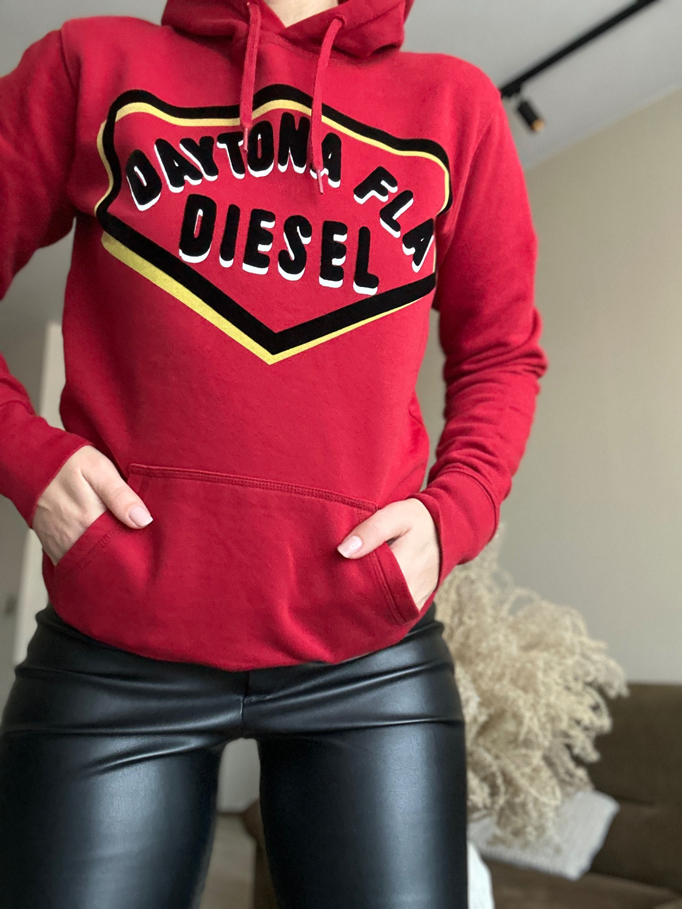 Diesel M bluza unisex z kapturem napisy czarny welur bluza bluzka