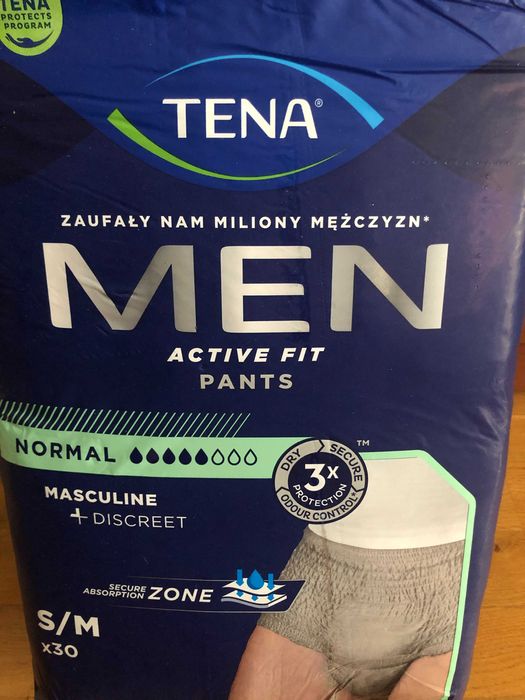 Majtki chłonne TENA MEN S/M dla osób nietrzymających moczu, 30 szt.