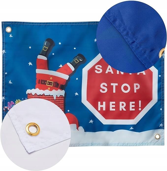 Baner dekoracyjny świąteczny z napisem "Santa Stop Here" 45x60CM 2 Szt