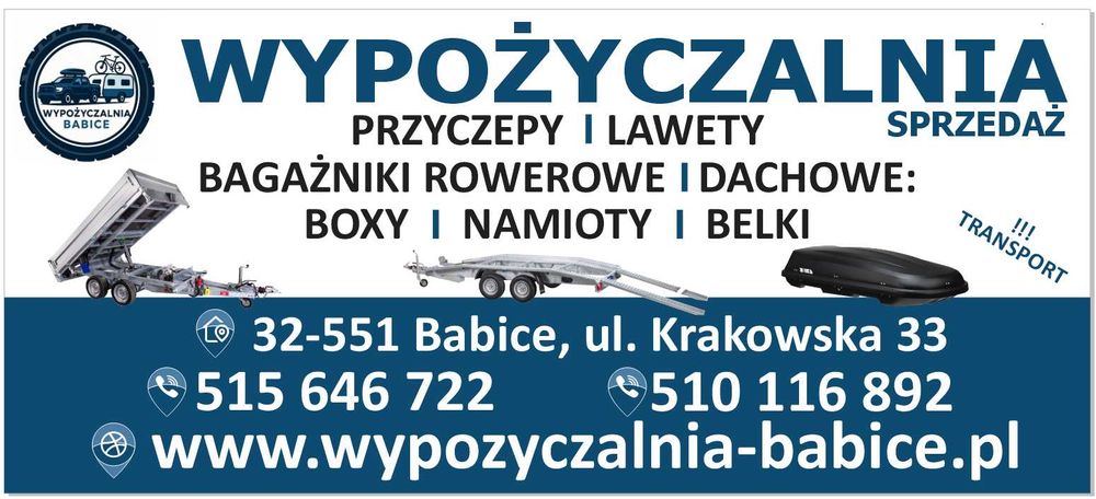 Wypożyczalnia Wynajem Przyczepy Lawety Wywrotka box dachowy transport