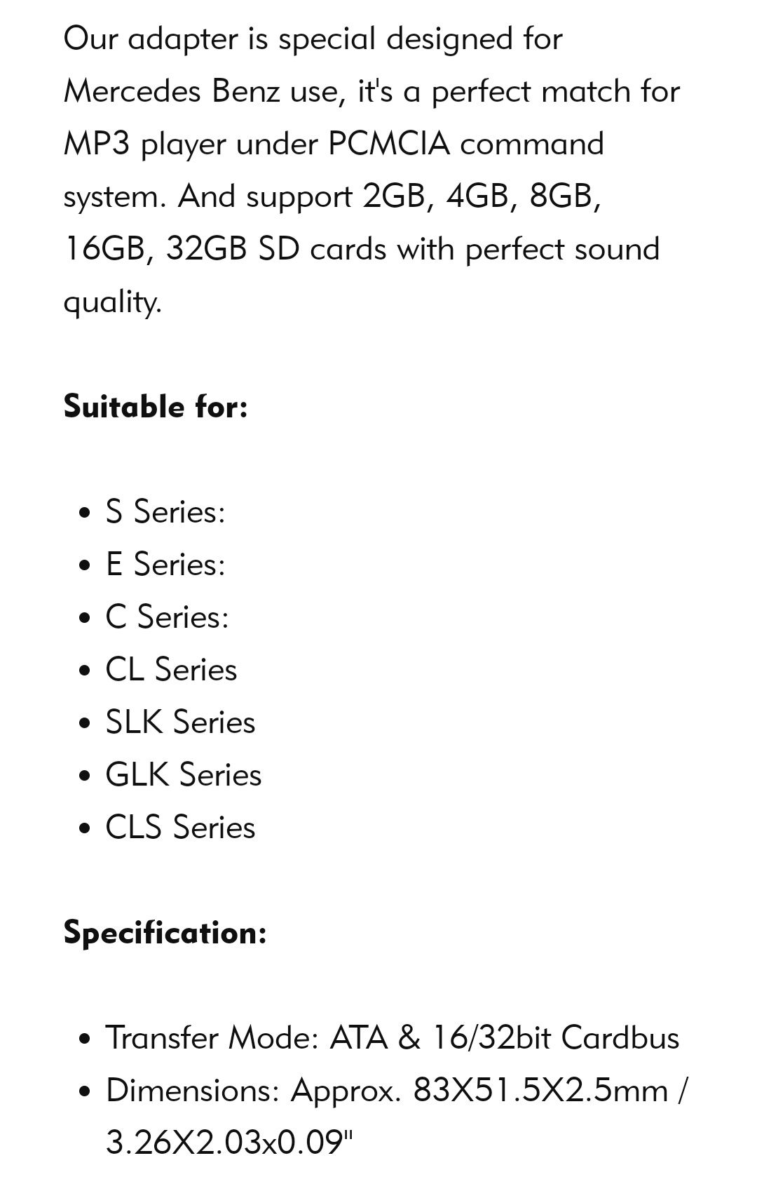 PCMCIA Adaptador para cartão SD SDHC Mercedes