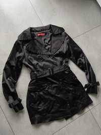 Czarny trencz płaszcz prochowiec wiosenny Chic&Jeune S/36 bawelniany