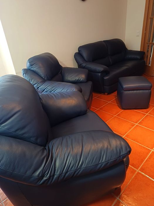 Sofás pele sintética azul