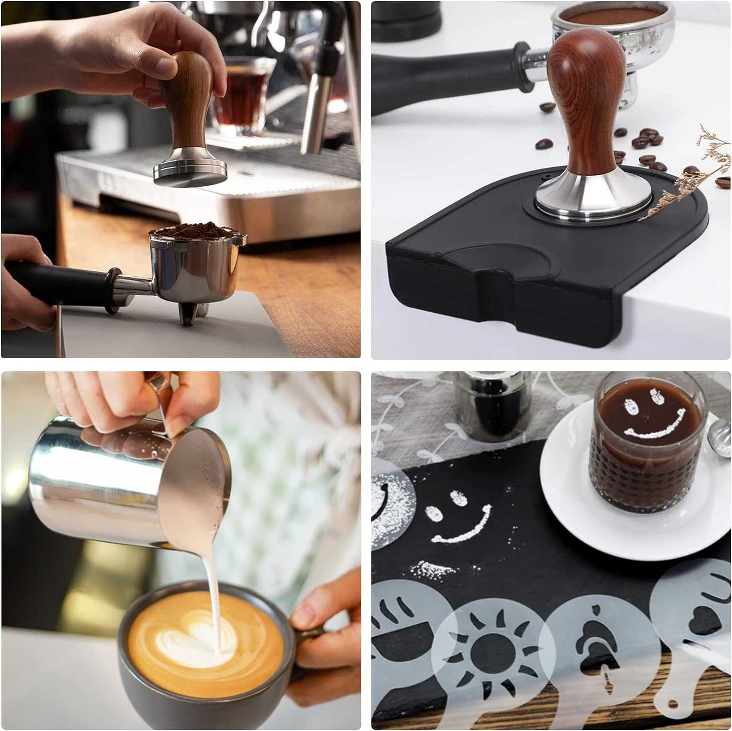 ZESTAW BARISTY tamper 51mm mata dzbanek do spieniania mleka 22 element