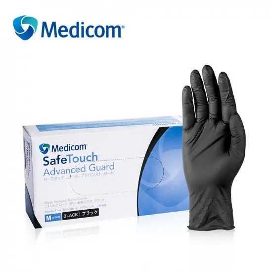 Рукавички нітрилові Medicom Black розмір S/M/L 50 пар чорні 5 г щільні