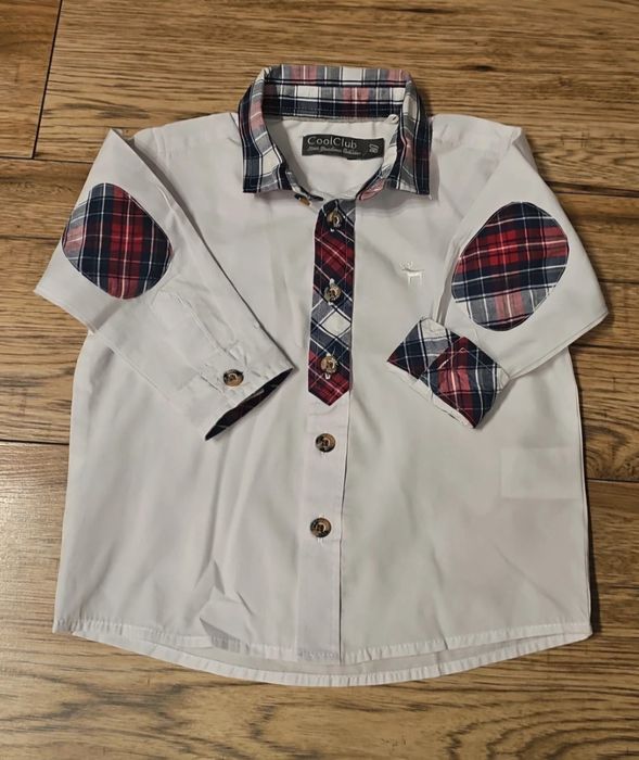 Cool Club koszula elegancka święta kratka biały 74 80 bawełna