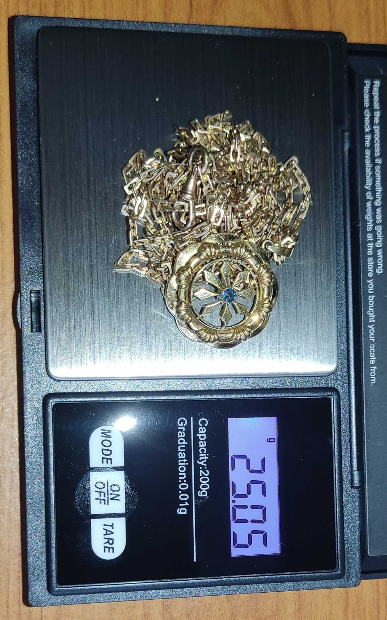 Złoty łańcuszek waga 22g próba 375 długość 80 cm + zawieszka antyk