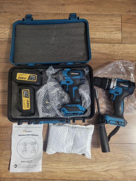 Klucz udarowy Gisam 1200nm, 2 baterie i walizka + wiertarka