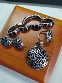 Комплект( серьги, кольцо, кулон)серебро с авантюрином
