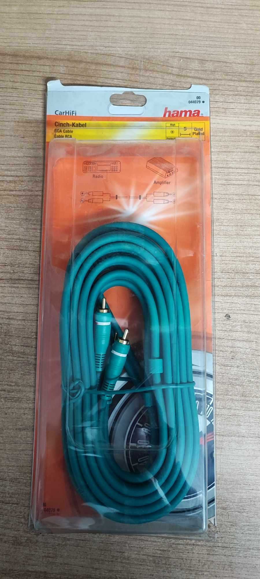 Hama CarHifi kabel połączeniowy 2 wtyczki cinch 5 m, turkusowy