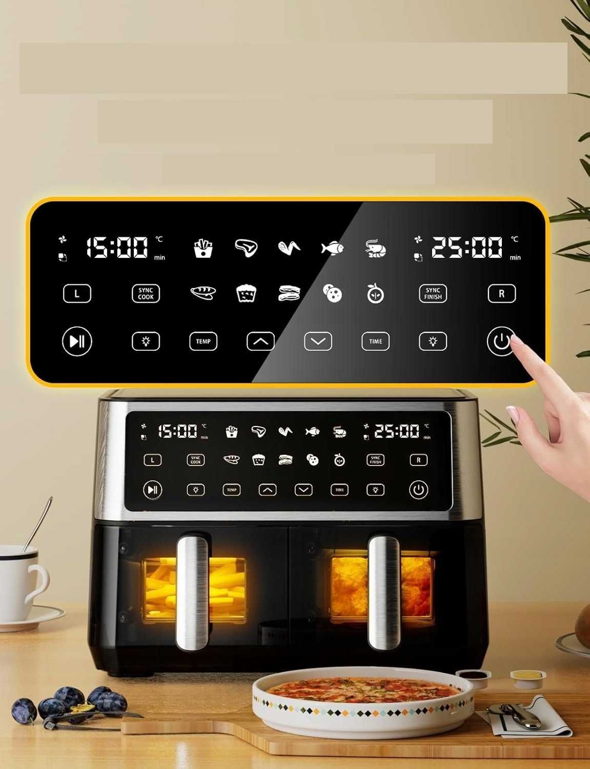 Frytkownica beztłusz Dual Zone 2 kosze 10L 2850W, 10 trybów, 200°C
