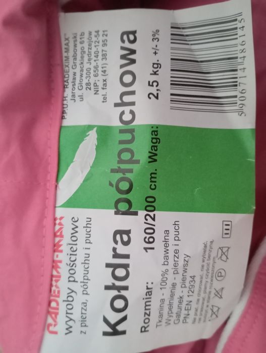 Kołdra Puchowa 160x200 PUCH 2.5kg Radexim