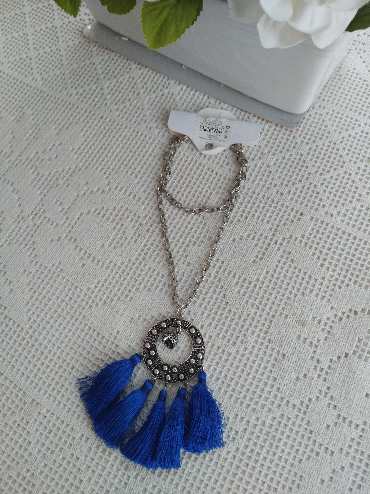 Colar boho chic prateado e azul - Novo!