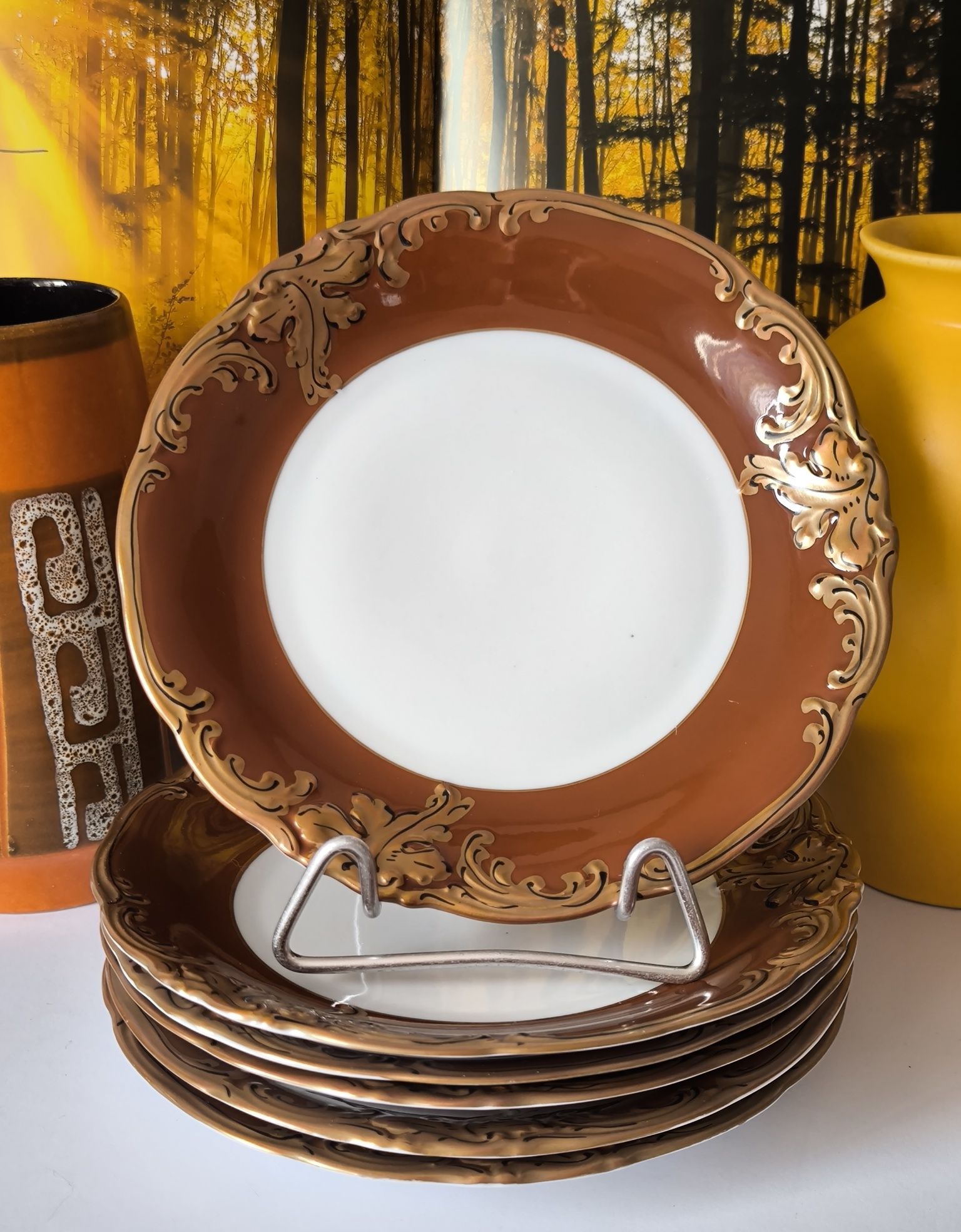 Serwis do kawy złoty liść Fryderyka Wawel piękna stara porcelana