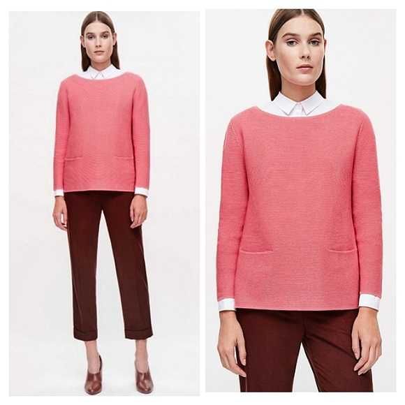 Niesamowity sweter Cos 100% wełna S Bardzo ładny jagodowy kolor