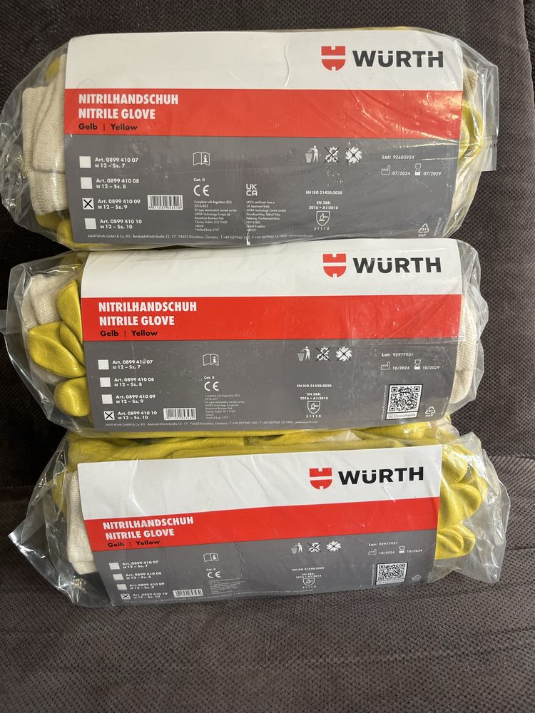 WURTH Rękawice ochronne, nitrylowe żółte rozm. 9/10