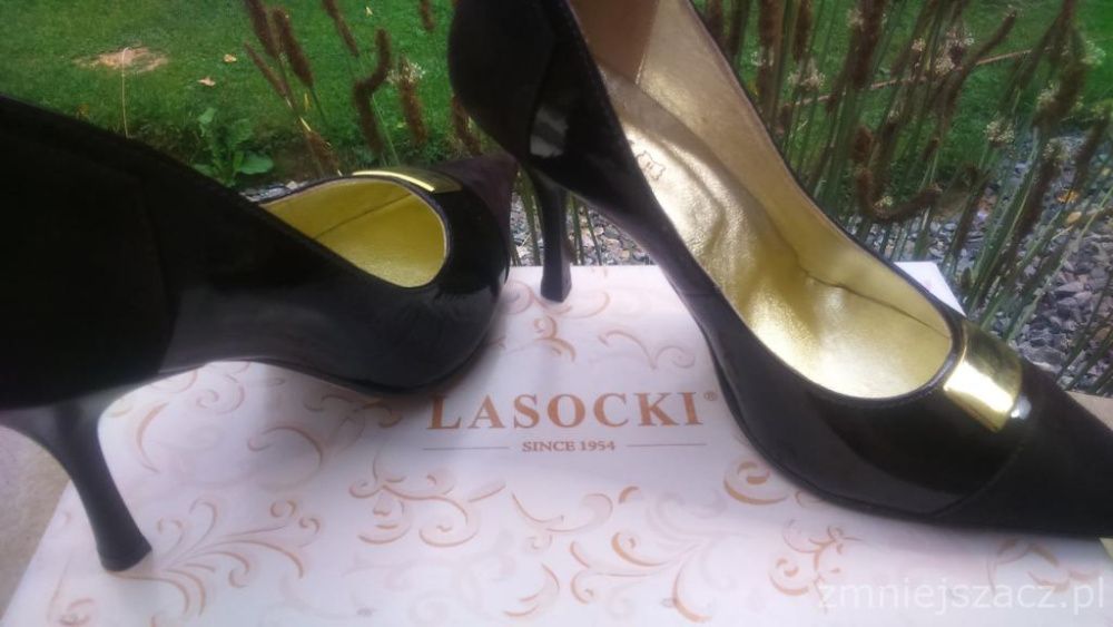 LASOCKI Nowe brązow-złote szpilka szpilki nr39 buty lakierki