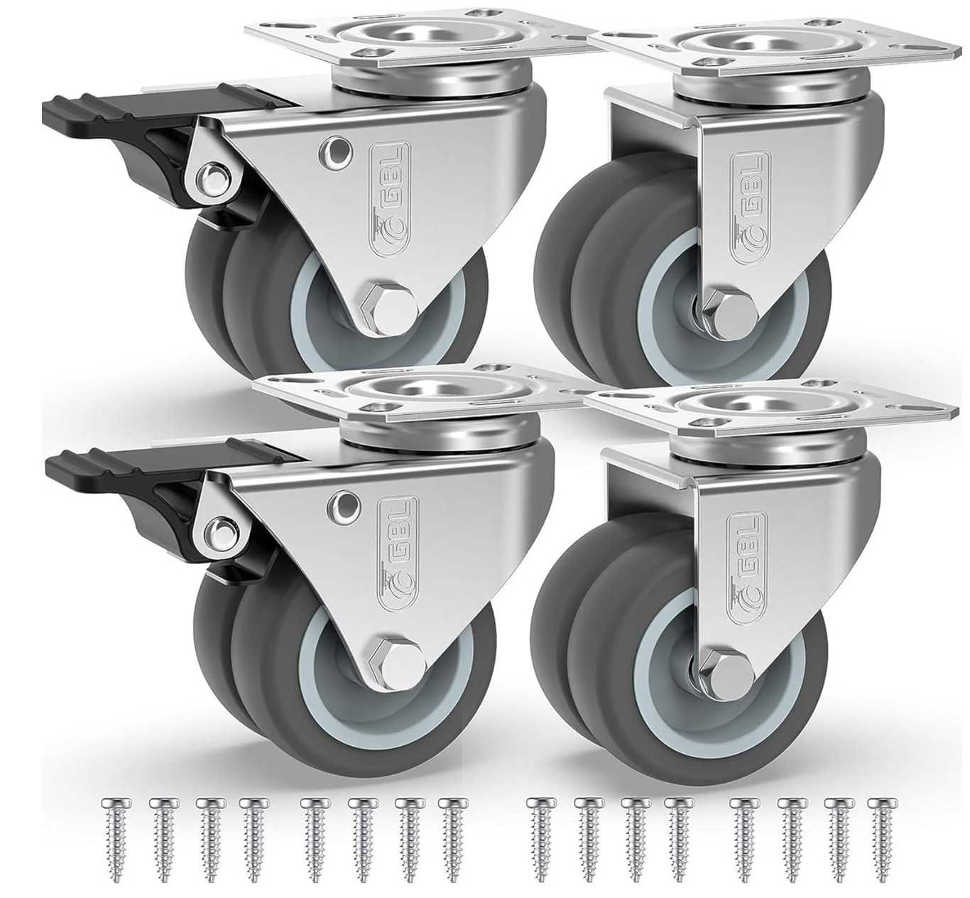 4 Rodas para móveis pesados - 2 c/ travão - Suportam até 400kg (NOVO)