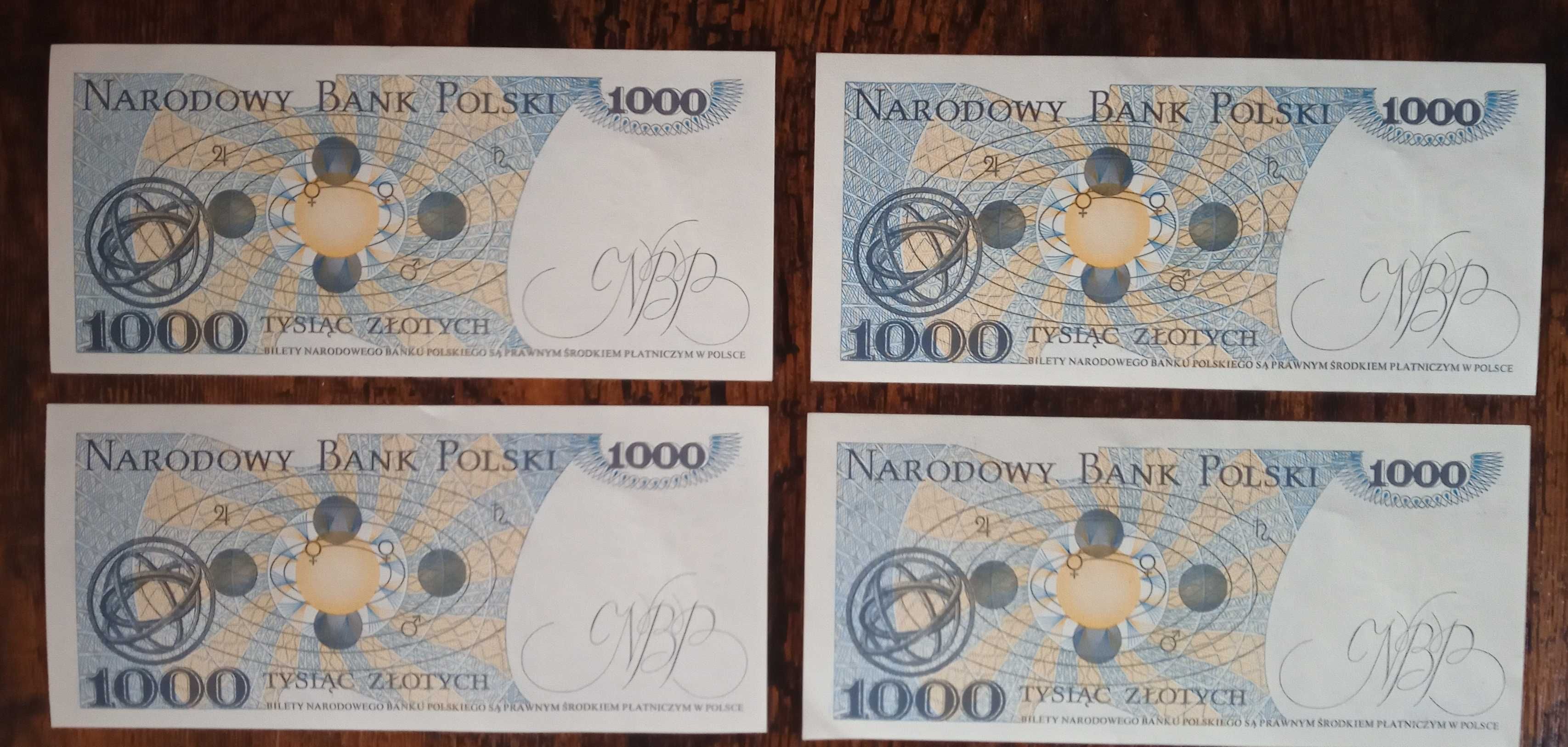 Cztery banknoty 1000zł. "Mikołaj Kopernik" 1982r. Stan: 1 ( UNC ).