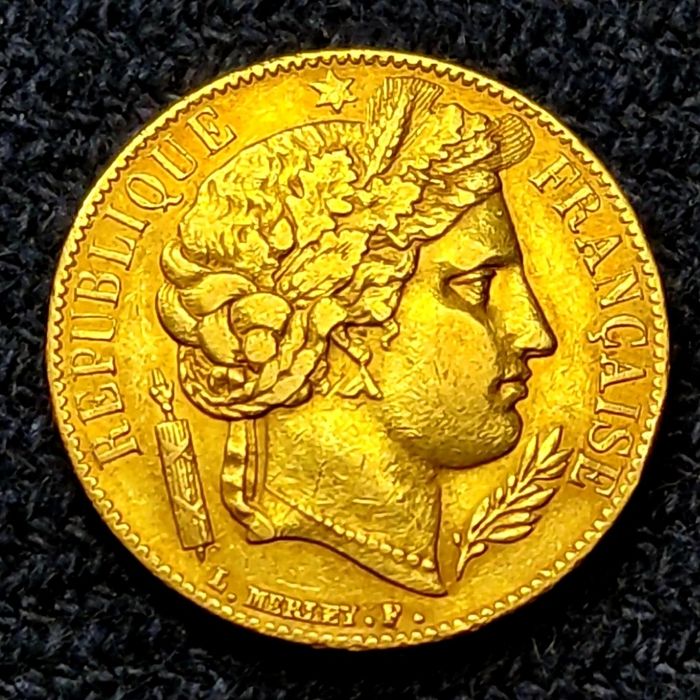 Złota moneta 20 Franków Ceres z 1851 r.