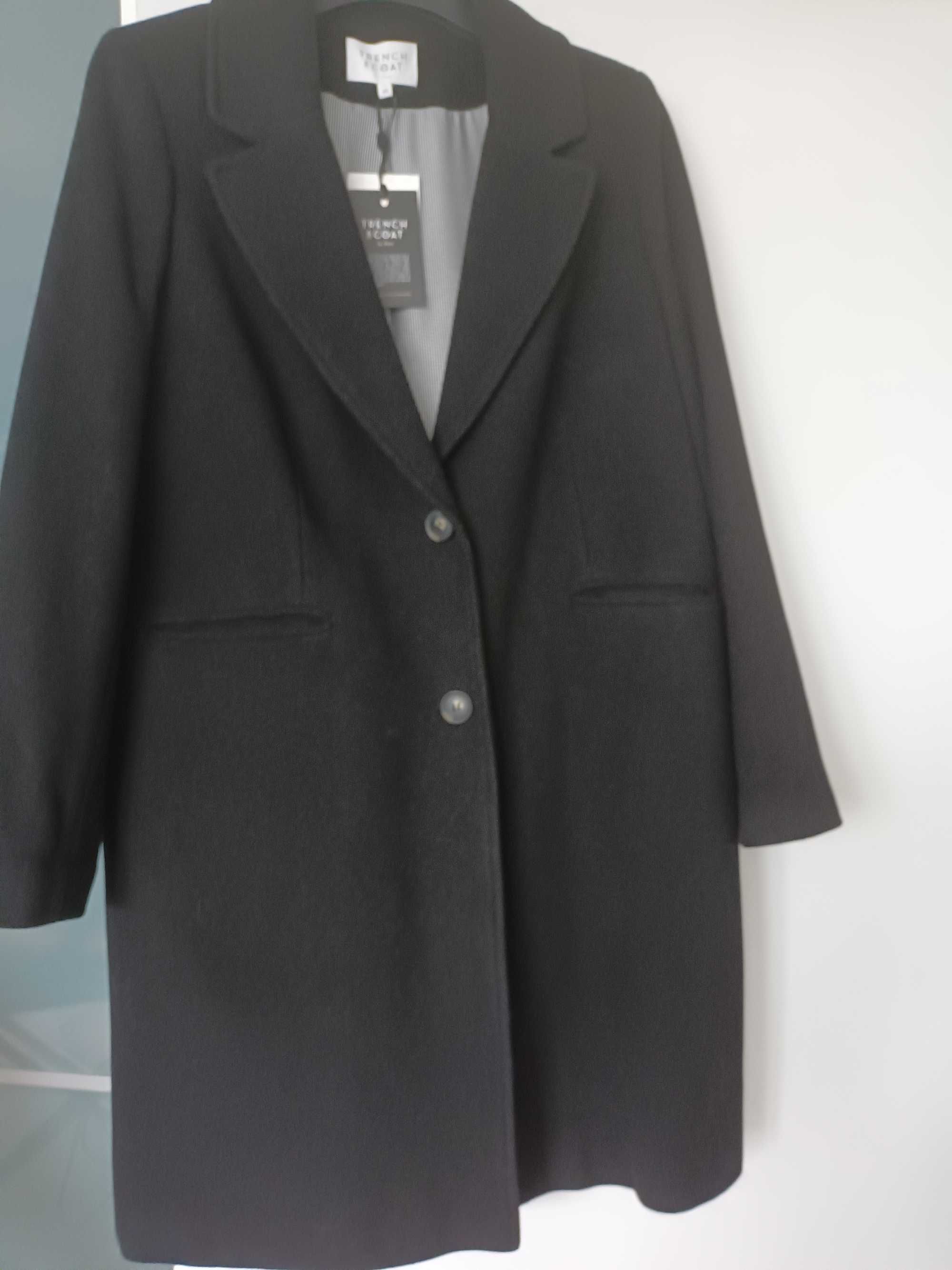Płaszcz z wełny,nowy , z metką czarny, rozmiar 42