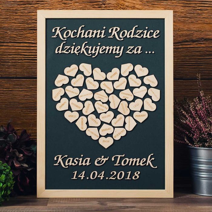 Podziękowania dla rodziców obraz serce  - DREWNIANE