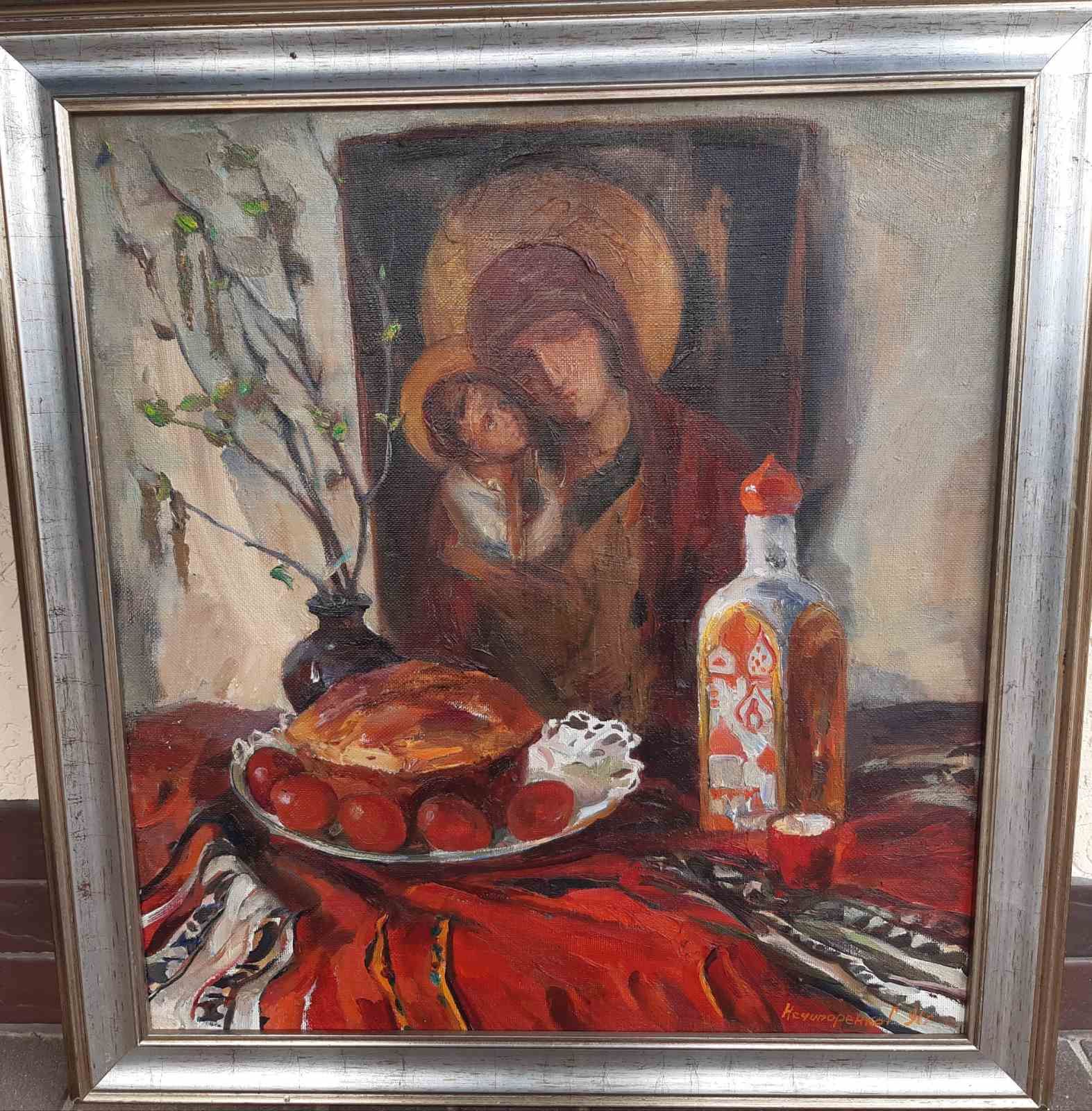 Картина Генриха Нечипоренко "Пасхальный натюрморт". 65х60 см. 1991 год