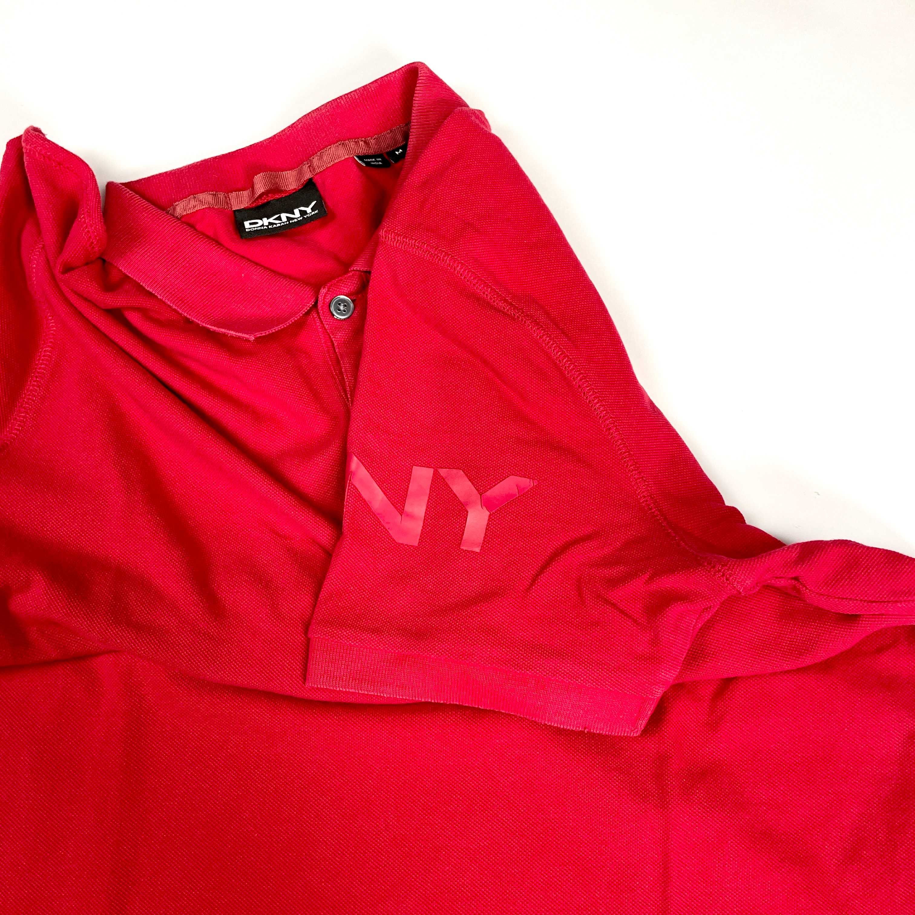 DKNY polo T-shirt czerwona koszulka polówka (M) nadruk basic