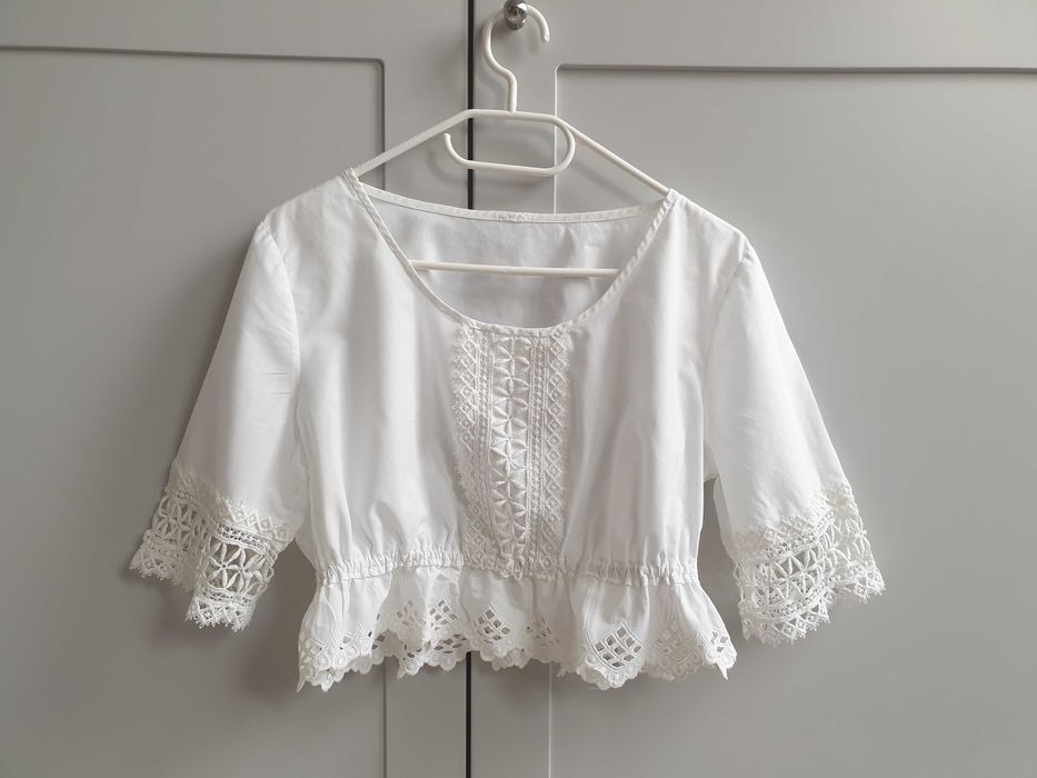 Crop top krótka bluzka t-shirt vintage retro handmade 38 koronkowa