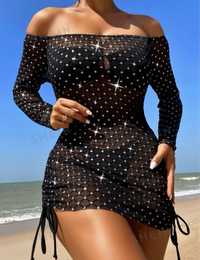 Sukienka plażowa narzutka na strój kąpielowy nowa czarna L shein